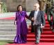 Le prince Hassan et la princesse Sarvath de Jordanie sortant de la cathédrale Notre-Dame de Luxembourg où le prince Guillaume et Stéphanie de Lannoy viennent de se marier, le 20 octobre 2012.