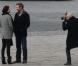 Delphine Chanéac et Chris Vance font un shooting photo pour la série de M6  Le transporteur  à Paris le 29 octobre 2012. Les acteurs ont posé Place Vendôme, place de la Concorde, sur le pont Alexandre III et sur la place du Trocadéro devant la tour Eiffel.