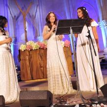 Natasha St-Pier, Elisa Tovati, Sonia Lacen (The Voice) en concert pour la sortie de l'album <em>Thérèse-Vivre d'amour</em> (prévue le 22 Avril 2013) à la Chapelle Sainte Thérèse de la Fondation des Apprentis d'Auteuil à Paris, le 10 avril 2013.