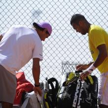 Rafael Nadal et Jo-Wilfried Tsonga à l'entraînement avant le Masters 1000 de Monte Carlo le 15 avril 2013 à Monaco