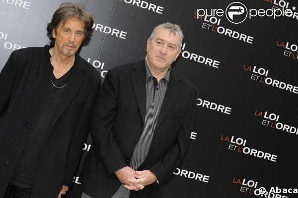 Al Pacino et Robert de Niro au photocall du film La loi et l'ordre à Paris