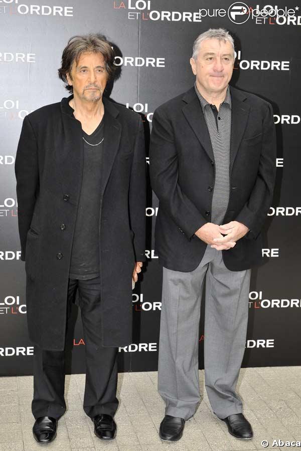 Al Pacino et Robert de Niro au photocall du film La loi et l'ordre à Paris