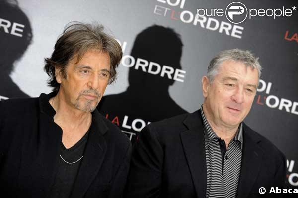Al Pacino et Robert de Niro au photocall du film La loi et l'ordre à Paris