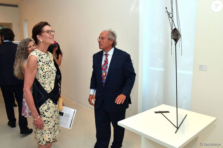  Exclusif - La princesse Caroline de Hanovre participait le 7 juillet 2015 au vernissage de la rétrospective organisée à la Villa Paloma (Nouveau Musée National de Monaco) consacrée au sculpteur et peintre italien Fausto Melotti. Son fils Andrea Casiraghi, avec son épouse Tatiana Santo Domingo, y prenaient également part. 