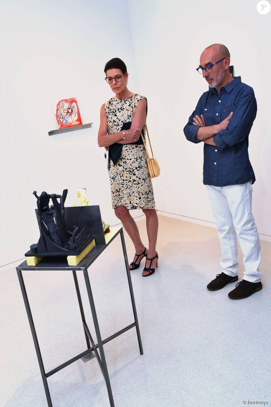  Exclusif - La princesse Caroline de Hanovre participait le 7 juillet 2015 au vernissage de la rétrospective organisée à la Villa Paloma (Nouveau Musée National de Monaco) consacrée au sculpteur et peintre italien Fausto Melotti. Son fils Andrea Casiraghi, avec son épouse Tatiana Santo Domingo, y prenaient également part. 
