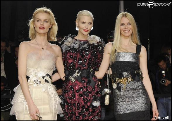 Claudia Schiffer, Eva Herzigova et Nadja Auermann à la soirée Vogue lundi soir à Milan
