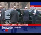 Arrivée de Barack et Michelle Obama à Strasbourg acceuillis par Nicolas Sarkozy et Carla Bruni