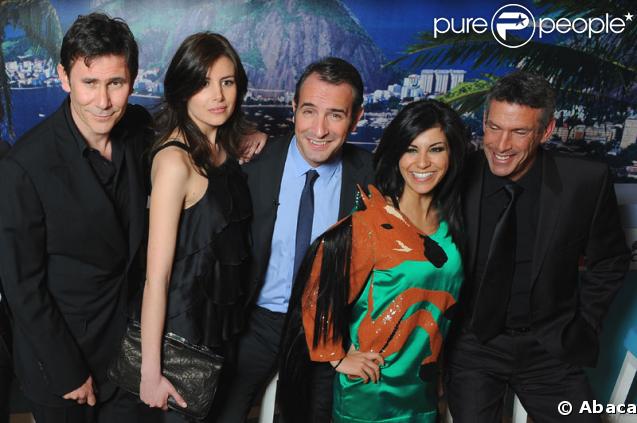 Michel Hazanavicius, Jean Dujardin, Louise Monot, Reem Kherici et Ken Samuels pour la promotion de OSS 117 : Rio ne répond plus