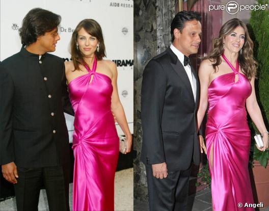Elizabeth Hurley et son mari Arun Nayar en 2003 (à gauche), puis en 2009 (à gauche)