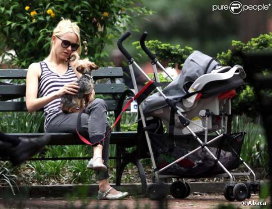 Naomi Watts se balade avec son chien et son jeune fils dans une poussette, à New York