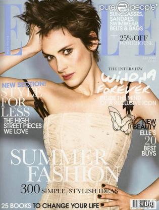 Winona Ryder en couverture du magazine ELLE (édition U.K.) du mois de juillet 2009