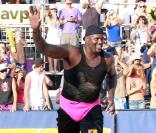 Shaquille O'neal a un match de beachvolley (Los Angeles, 9 août 2009)