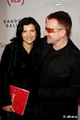 Bono et sa femme Ali Hewson à la vente aux enchères au profit de RED, le 14/02/08, à New York