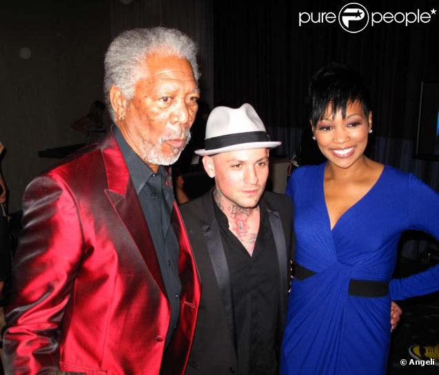 Morgan Freeman, Benji Madden et Monica aux Noble Awards le 18 octobre 2009.