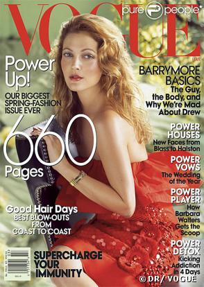Drew Barrymore en couverture de l'édition américaine de Vogue