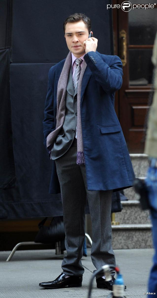 Ed Westwick sur le tournage de Gossip Girl, le 9 novembre 2009