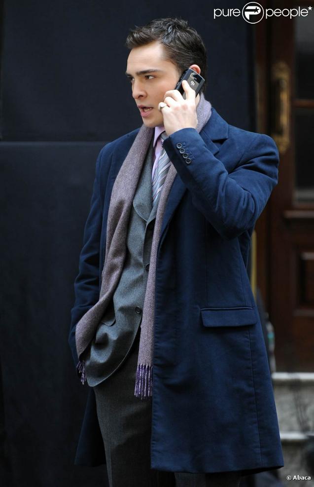 Ed Westwick sur le tournage de Gossip Girl, le 9 novembre 2009