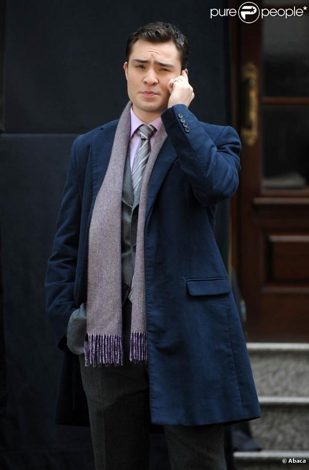 Ed Westwick sur le tournage de Gossip Girl, le 9 novembre 2009
