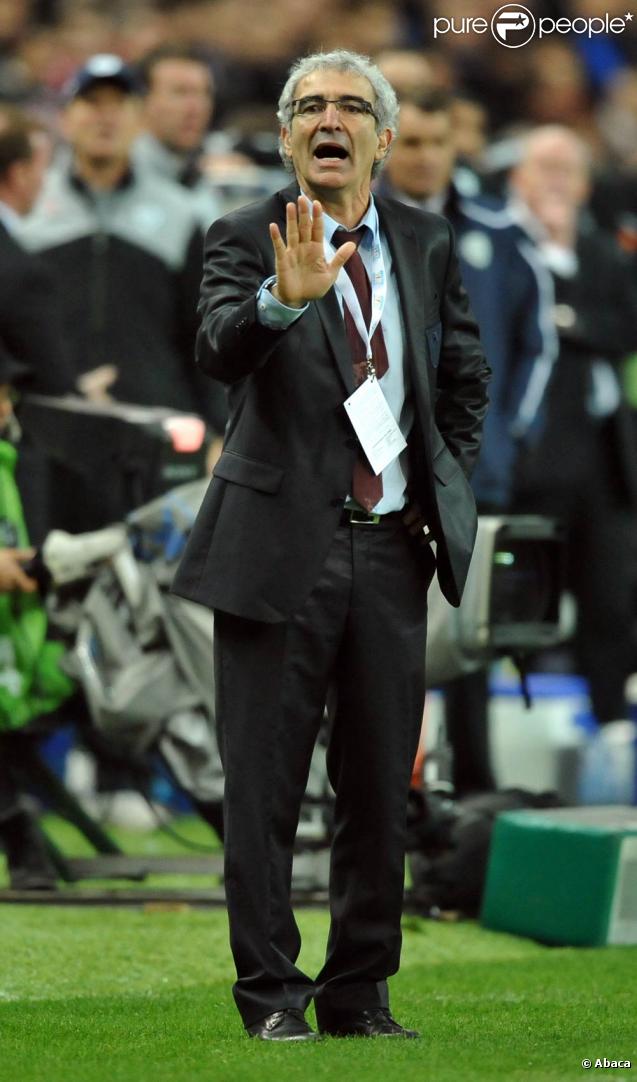 Raymond Domenech lors de la qualification de l'équipe de France pour la Coupe du Monde, le 18 novembre 2009, à Saint-Denis.