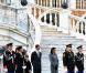 La famille princière lors de la parade militaire devant le palais de Monaco le 19 novembre 2009, jour de la Fête nationale