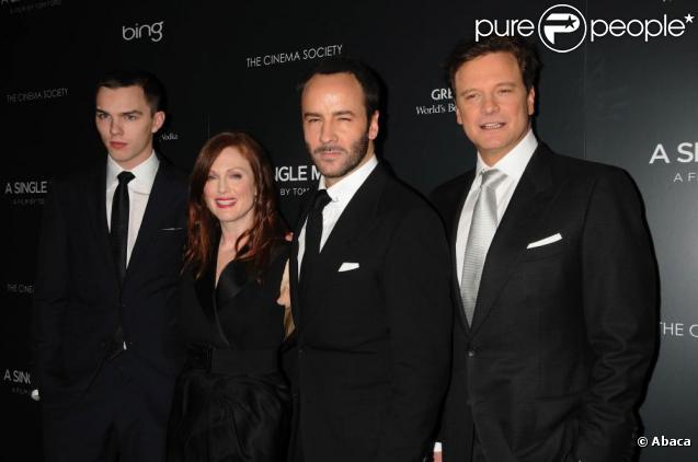 Nicholas Hoult, Julianne Moore, Tom Ford et Colin Firth à la projection privée du film A Single Man, de Tom Ford. 06/12/09
