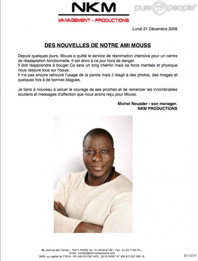 Le communiqué de presse de NKM productions, manager de Mouss Diouf