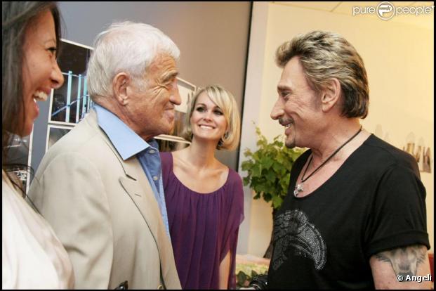 Jean-Paul Belmondo avec Johnny Hallyday et Laeticia au Stade de France en  mai 2009 