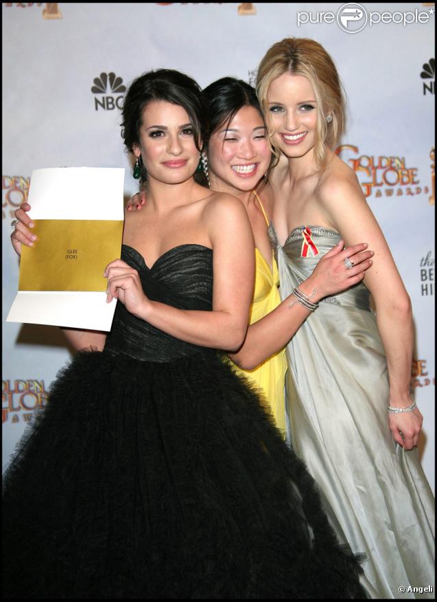 Lea Michele, Jenna Ushkowitz et Dianna Agron de la série gagnante Glee, lors de la 67e cérémonie des Golden Globes le 17 janvier 2010
