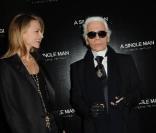 Delphine Arnault et Karl Lagerfeld à la première du film A Single Man, sur les Champs Elysées, à Paris. 9/02/2010