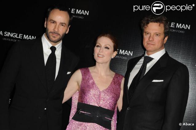 Tom Ford, Julianne Moore et Colin Firth à la première du film A Single Man, sur les Champs Elysées, à Paris. 9/02/2010