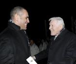 Richard Dacoury et le Professeur Christian Cabrol lors du départ de La Course du Coeur à Paris le 18 mars
