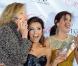 Teri Hatcher et Felicity Huffmanentourent la pétillante Eva Longoria lors de la soirée de lancement du parfum "Eva" signée Eva Longoria dans son restaurant le Beso à Los Angeles le 27 avril 2010