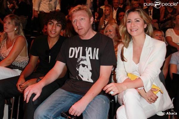 Boris Becker et son fils aîné Noah lors du défilé Rena Lange, le 8 juillet 2010 à Berlin