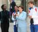 Nicolas Sarkozy, Roselyne Bachelot et Rama Yade ont reçu l'équipe de France d'athlétisme à l'Elysée, à Paris, le 3 août 2010.