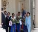 Nicolas Sarkozy, Roselyne Bachelot et Rama Yade ont reçu l'équipe de France d'athlétisme à l'Elysée, à Paris, le 3 août 2010.