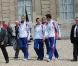 Nicolas Sarkozy, Roselyne Bachelot et Rama Yade ont reçu l'équipe de France d'athlétisme à l'Elysée, à Paris, le 3 août 2010.