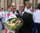Nicolas Sarkozy, Roselyne Bachelot et Rama Yade ont reçu l'équipe de France d'athlétisme à l'Elysée, à Paris, le 3 août 2010.