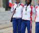 Nicolas Sarkozy, Roselyne Bachelot et Rama Yade ont reçu l'équipe de France d'athlétisme à l'Elysée, à Paris, le 3 août 2010.