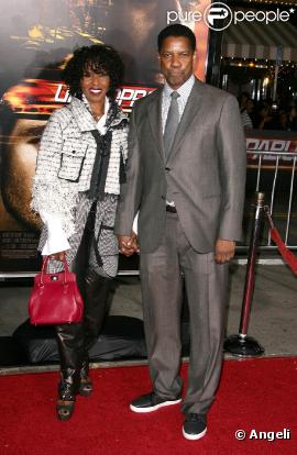 Denzel Washington et sa femme, à l'occasion de l'avant-première de  Unstoppable , au Regency Village Theatre de Westwood, à Los Angeles, le 26 octobre 2010.