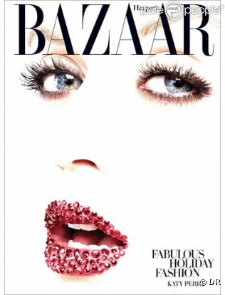 Katy Perry sur la couverture de Harper's Bazaar avec une bouche lumineuse en cristaux de Swarovski