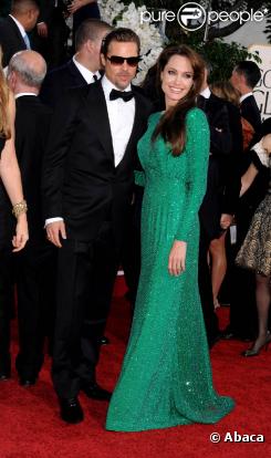 Brad Pitt et Angelina Jolie à l'occasion de la 68e cérémonie des Golden Globes, qui s'est tenue au Beverly Hilton Hotel de Los Angeles, le 16 janvier 2011.