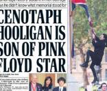 Le Dailymail, le 11 décembre, avec la photo de Charlie Gilmour se balançant sur le Cenotaphe.
