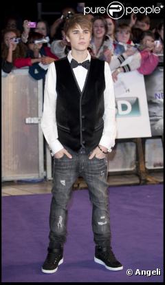 Justin Bieber à l'avant-première de Never say never, à Londres le 16 février 2011