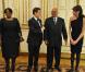 Le président Nicolas Sarkozy, son épouse Carla Bruni, le président sud-africain Jacob Zuma et son épouse lady Tobeka Madibaprior lors du dîner avec l'invité d'honneur le président d'Afrique du sud, à l'Elysée le 2 mars 2011 à Paris
 &nbsp; 