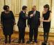 Le président Nicolas Sarkozy, son épouse Carla Bruni, le président sud-africain Jacob Zuma et son épouse lady Tobeka Madibaprior lors du dîner avec l'invité d'honneur le président d'Afrique du sud, à l'Elysée le 2 mars 2011 à Paris
 &nbsp; 