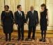 Le président Nicolas Sarkozy, son épouse Carla Bruni, le président sud-africain Jacob Zuma et son épouse lady Tobeka Madibaprior lors du dîner avec l'invité d'honneur le président d'Afrique du sud, à l'Elysée le 2 mars 2011 à Paris
 &nbsp; 
