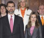Letizia d'Espagne et son époux le prince héritier Felipe lors d'une  audience officielle dans le palais royal de Zarzuela à Madrid le 15 mars  2011