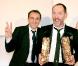 Olivier Raoux reçoit le César des Meilleurs Décors pour La Môme, le 22 février 2008. Ici, avec Elie Semoun