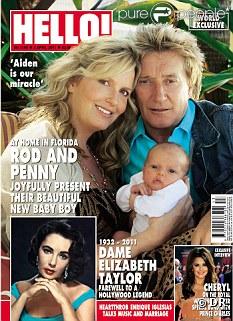 Rod Stewart, Penny Lancaster et le petit Aiden en couverture de Hello