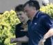 Justin Bieber joue au football avec l'équipe bis du FC Barcelone, jeudi 7 avril à Barcelone (Espagne).